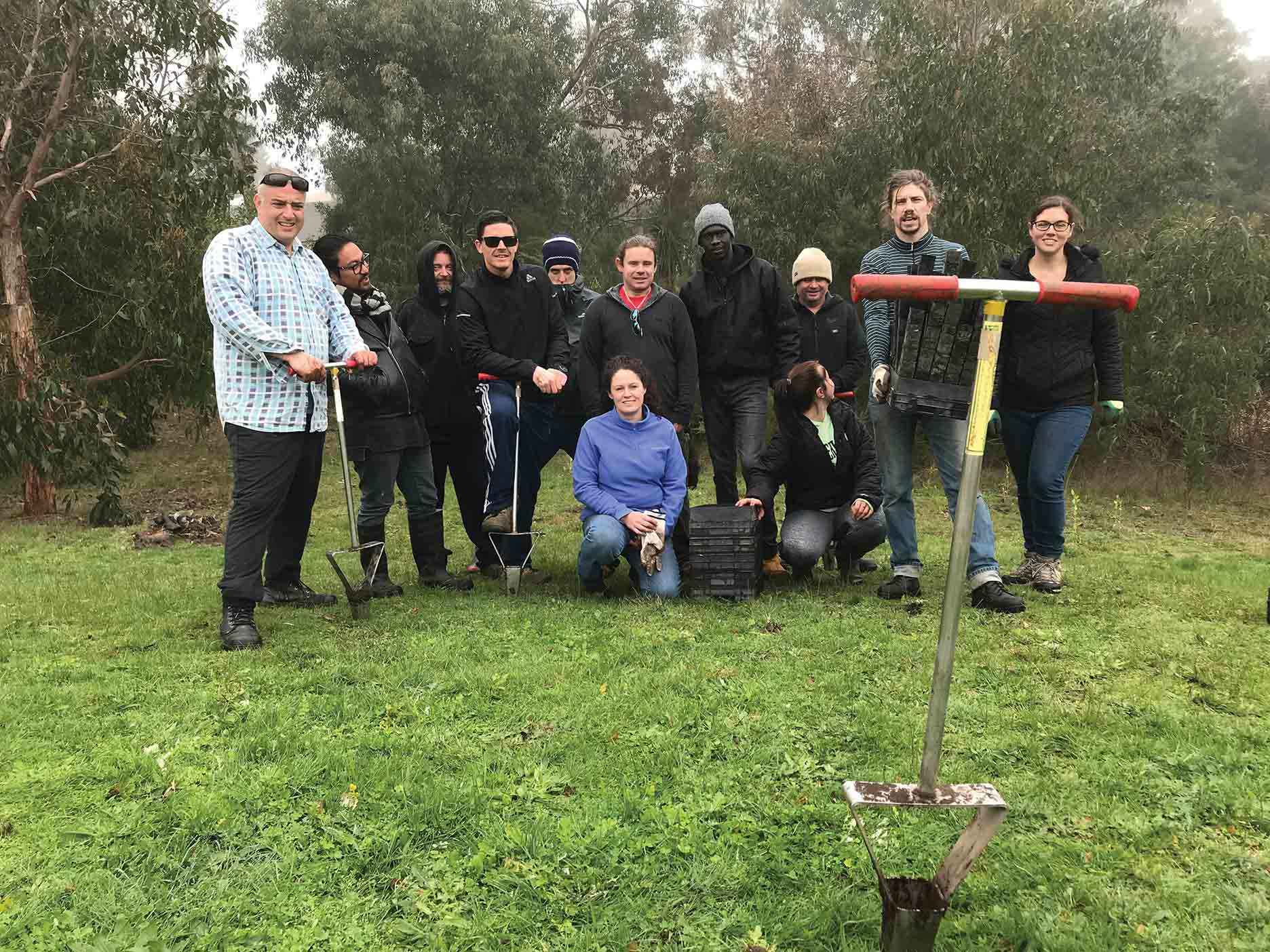 A revegetation day at Maryknoll with the Back Creek Landcare Group in August 2019. 