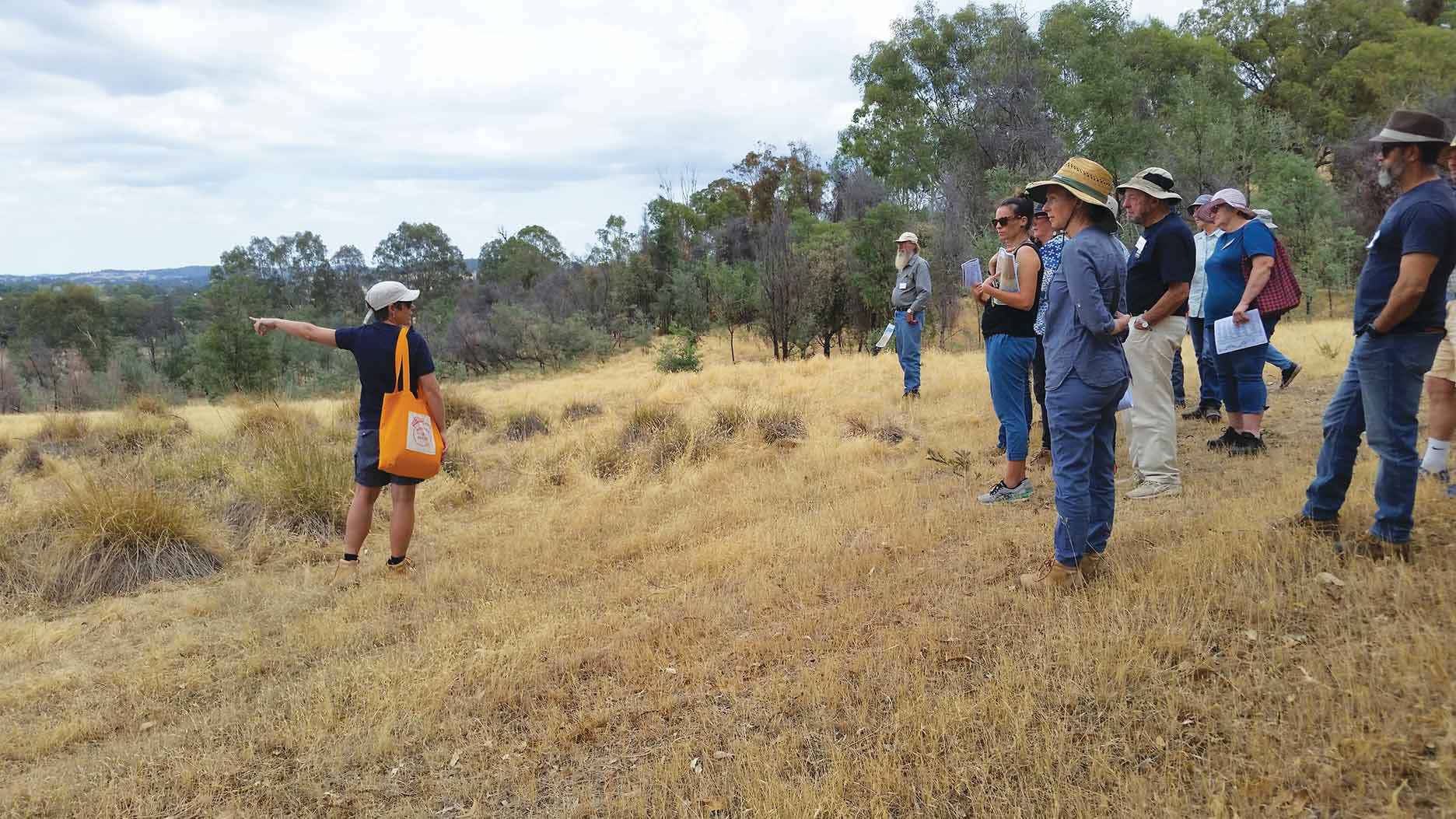 Sally Day presenting a Healthy Hectares workshop on understanding your landscape at Wooragee in 2020.