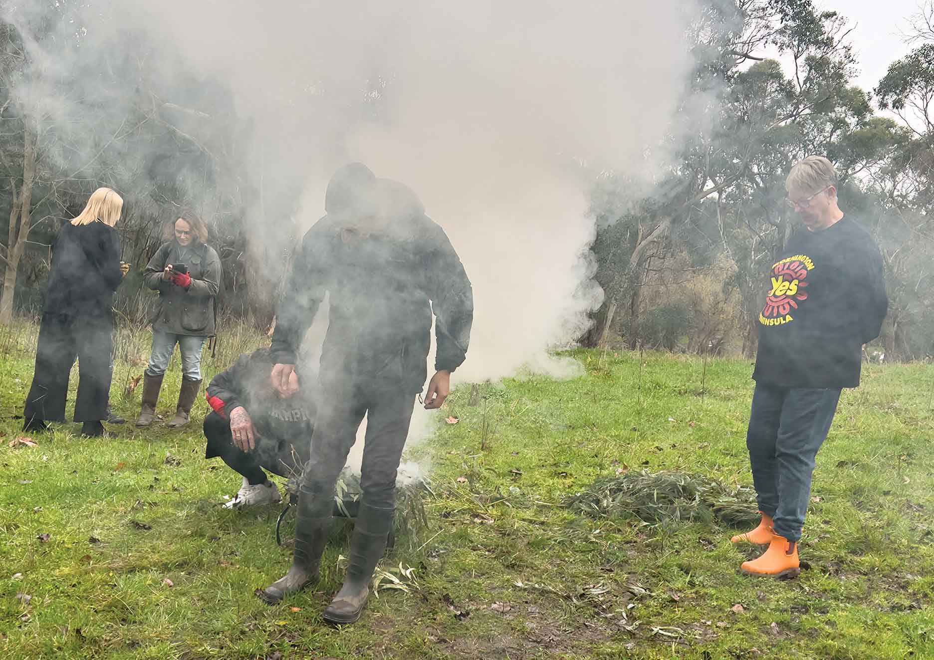 A smoking ceremony and Welcome to Country at Uncommon Folk Farm in Main Ridge held during NAIDOC Week in 2023.
