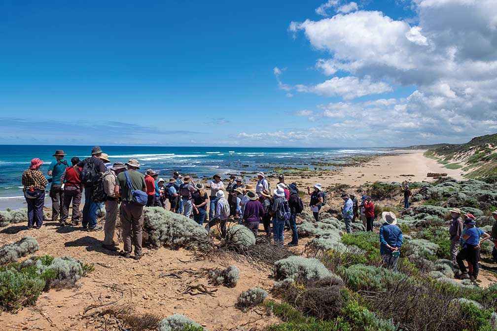 Participants at SGLN’s Bunurong Coast Community On-ground Action on Pest Plants and Animals Project launch walked through the Cape Liptrap Coastal Park in December 2022 to learn about its unique biodiversity.