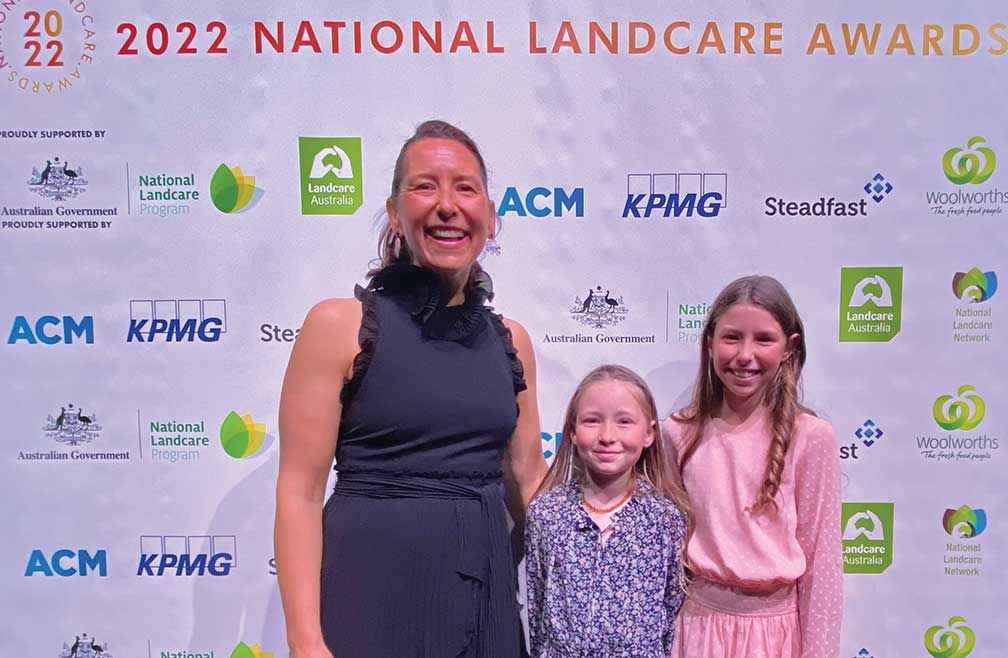 Marissa Shean, Alexa Shean and Memphis Shean representing Tempy Primary School at the National Landcare Awards in Sydney 2022.