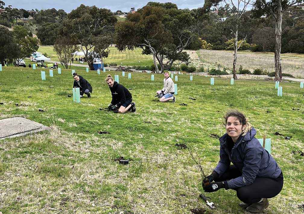 First-time planters brave the cold at a planting day at Thompson Reserve in Avondale Heights. More than 70 per cent of our volunteers are under 35. 