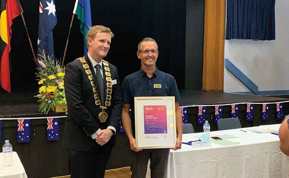 Dirk Jansen receiving the 2022 Mornington Peninsula Shire Citizen of the Year award for his work in establishing Mornington Peninsula Koala Conservation.