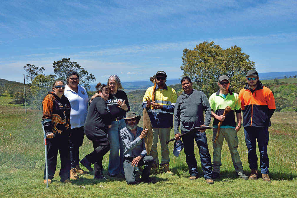 Wurundjeri Elders, land management team and community members at the partnership signing agreement event at Mt William stone axe quarry in November 2016.
