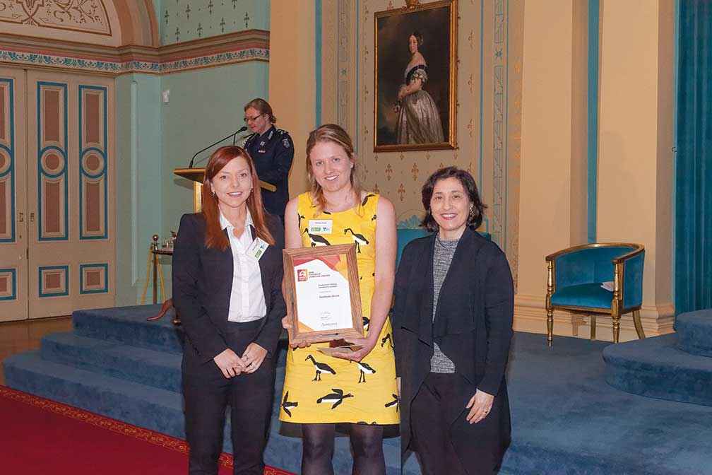 (From left)  Maria Parry from Austcover with Kathleen Brack, winner of the Austcover Young Landcare Leader Award and Minister D’Ambrosio.