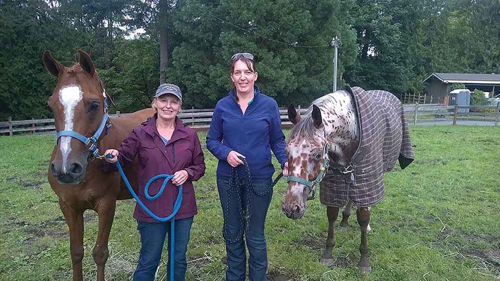 Michele Bower and Karen O'Keefe at Laughing Horse Farm, Preston USA.